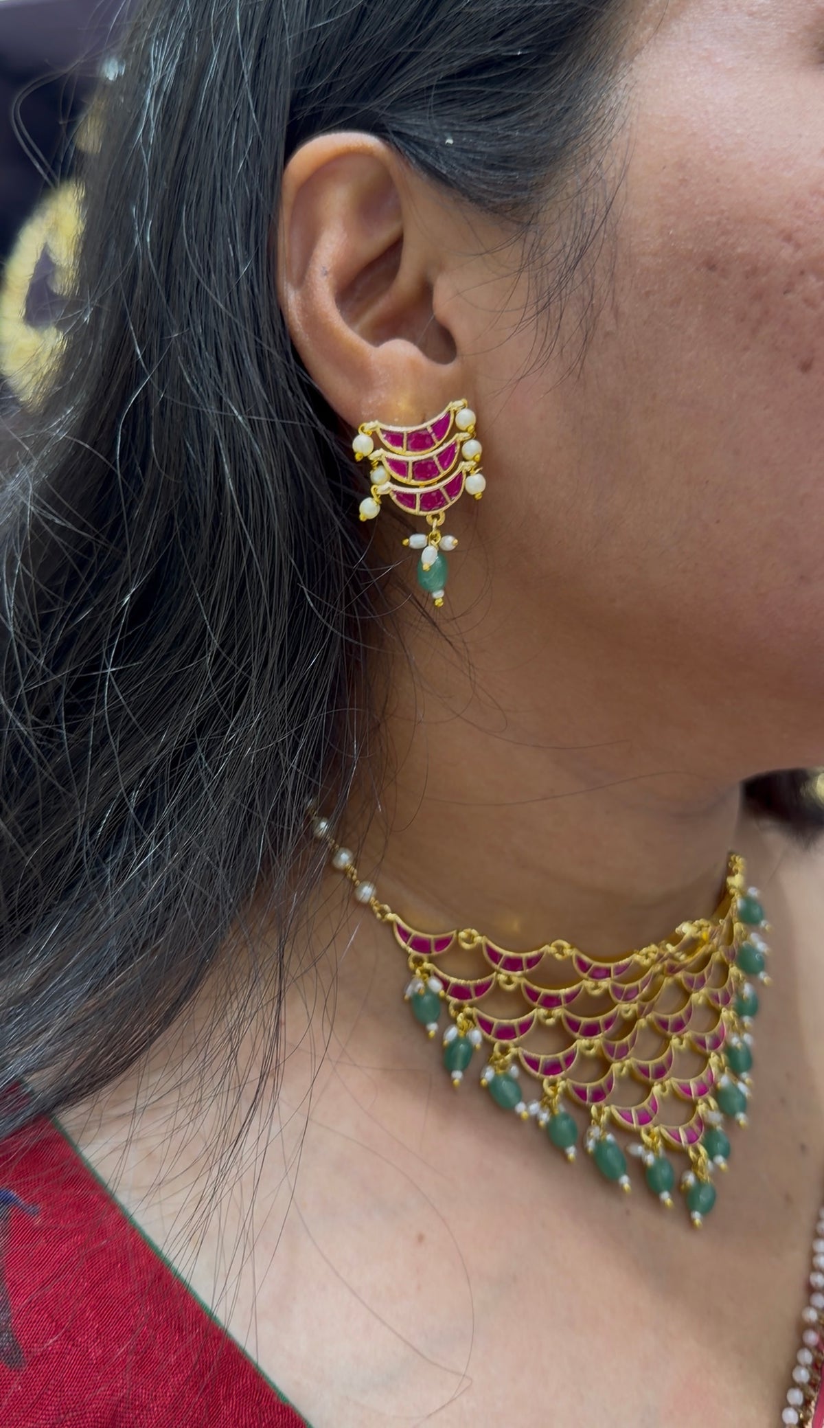 Beautiful jadau kundhan chocker set with pushback earrings