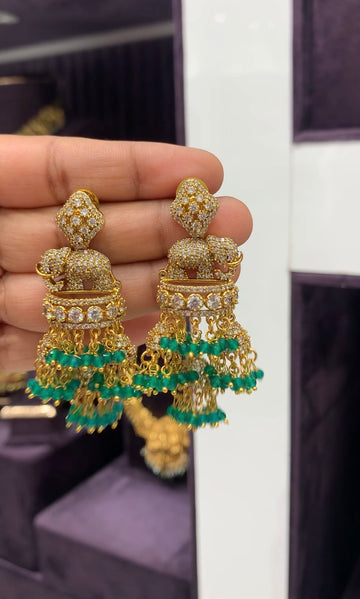 Beautiful CZ stones elephant ,pushback earrings with spinnals beads finishing