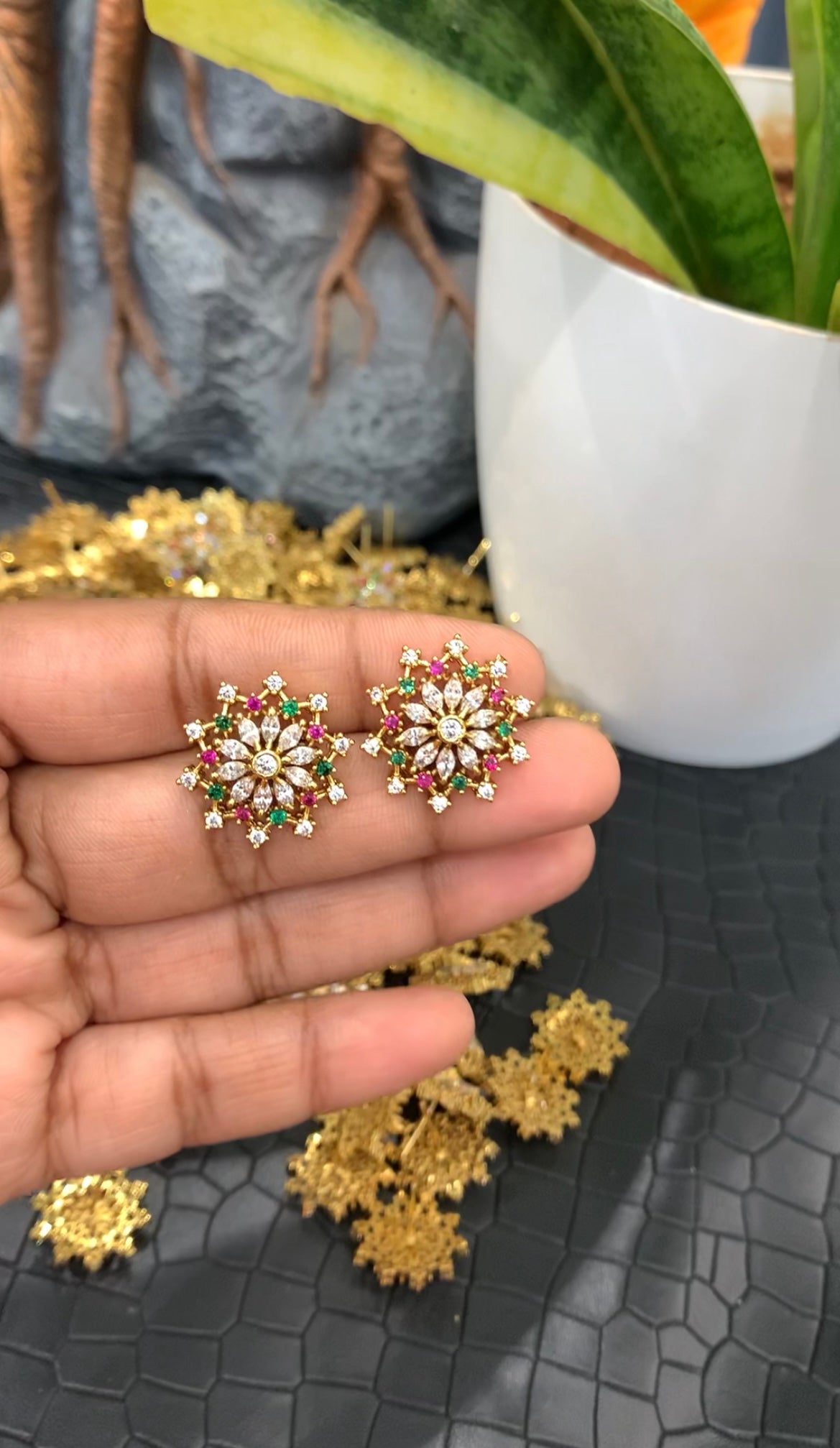 Beautiful CZ stones studs with pushback