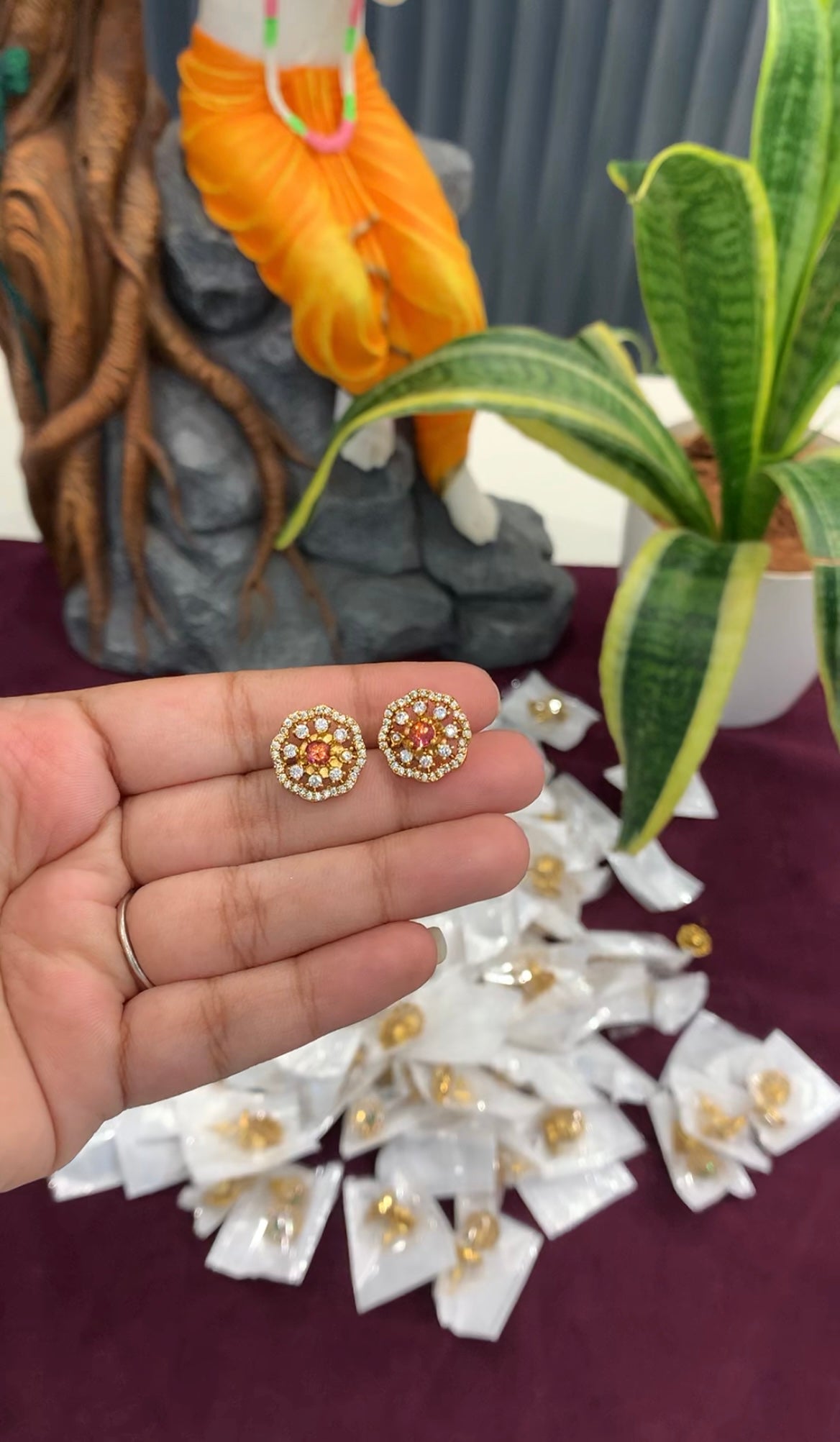 Beautiful ruby stone studs with pushback