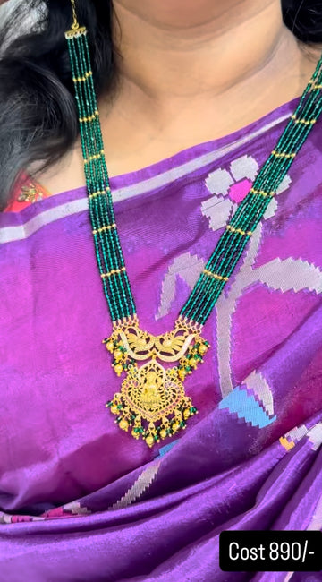 Beautiful lakshmi idol pendent with beads chain 22inch long