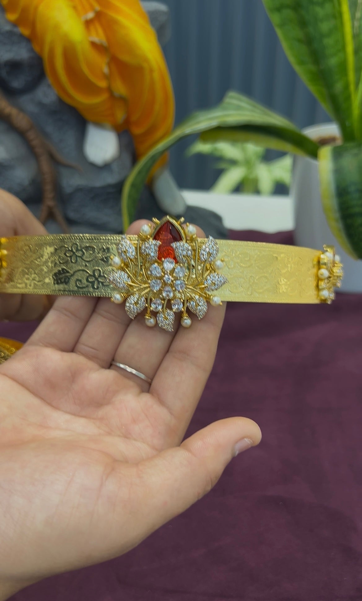 Beautiful Ruby & white stones pendant kids vaddanam