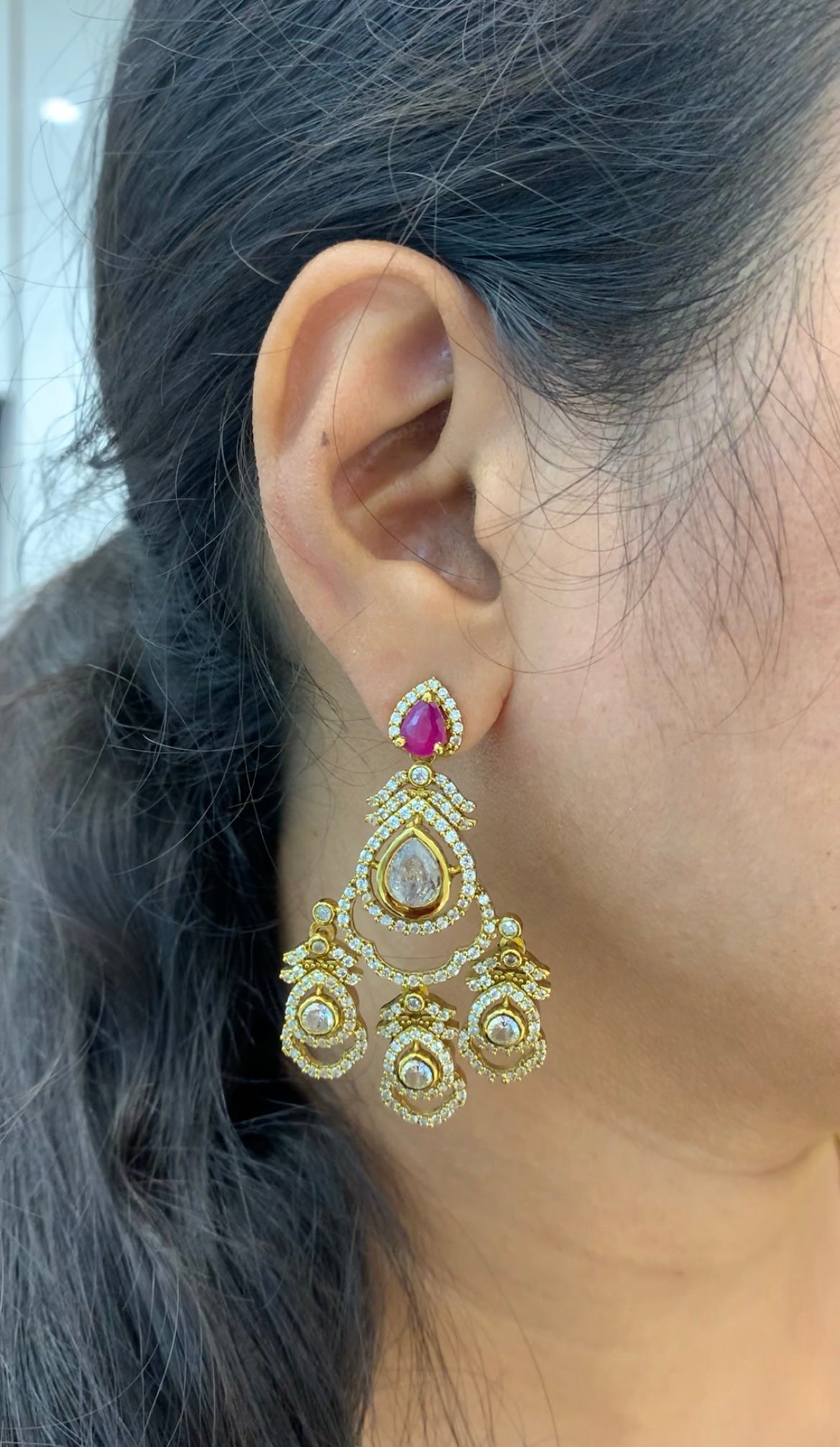 Beautiful White stones Victoria polish ear hangings with pushback