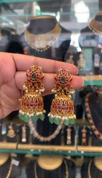 Beautiful pota stone pushback jumkis with beads finishing