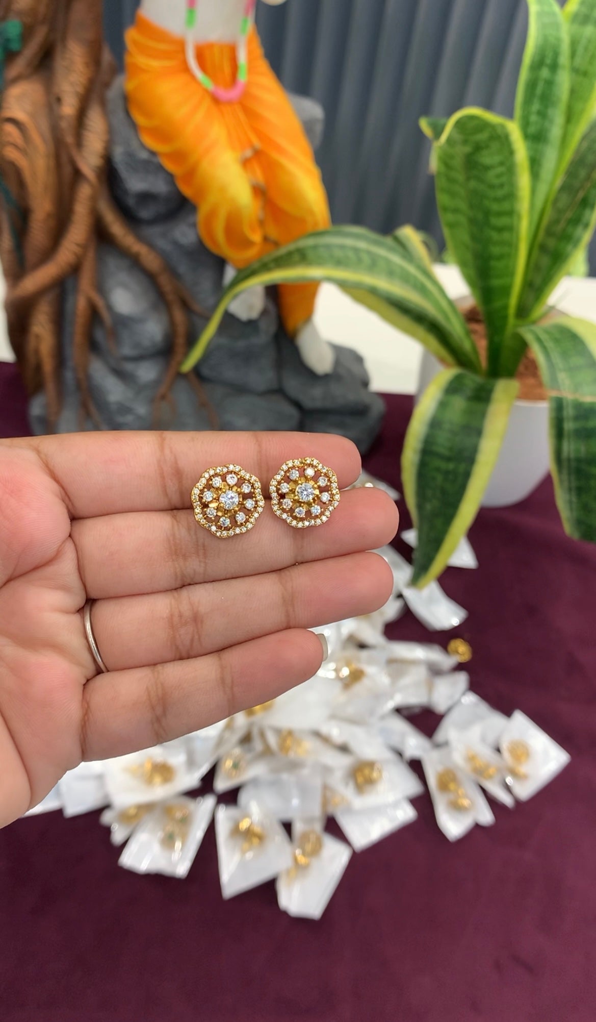 Beautiful white color CZ stone studs with pushback