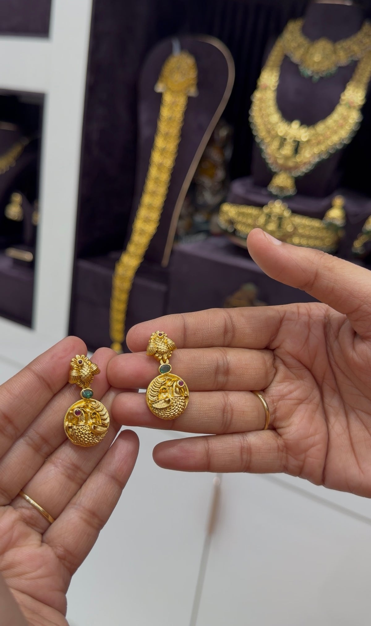 Beautiful Lakshmi devi & peacock design necklace with pushback earrings
