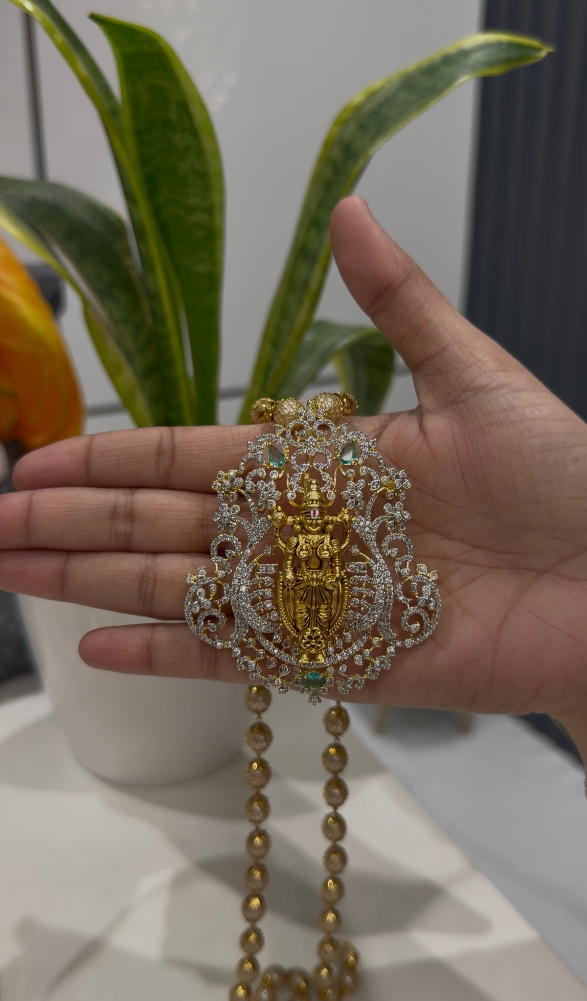 Beautiful Gj polish venkateswara swamy pendent with pearls chain