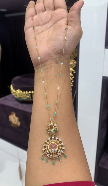 Beautiful peacock design pendant with multi color chain 18 inchs long
