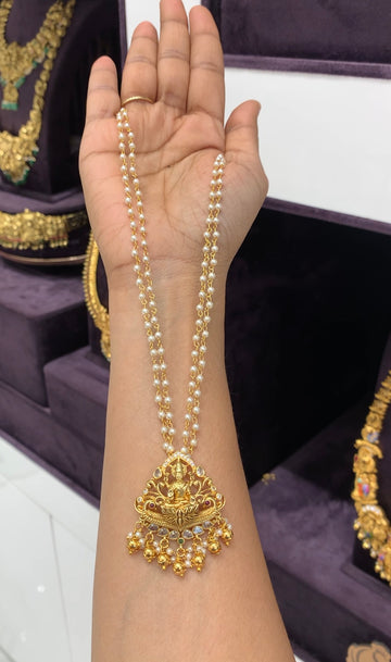 Beautiful Lakshmi devi pendant with white pearls mala