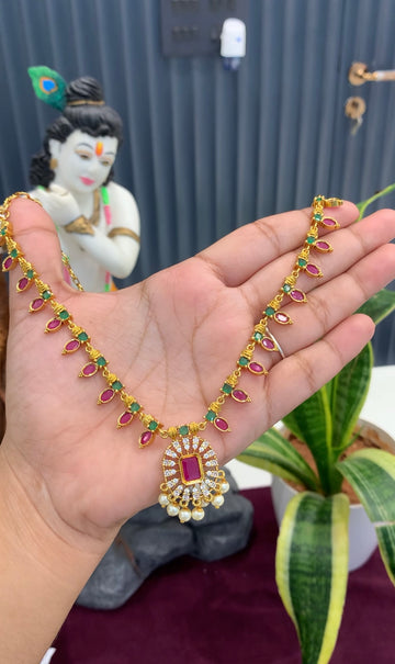 Beautiful multi colour simple necklace set with pushback earrings