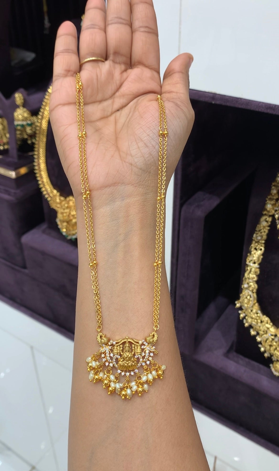 Beautiful Lakshmi devi pendant with chandraharam chain 18 inchs long