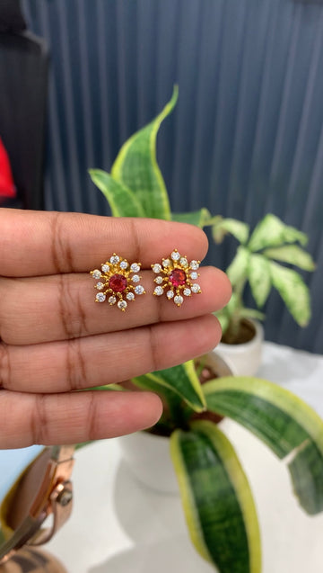 Beautiful ruby stone studs with pushback