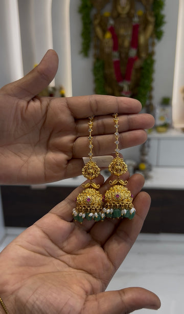 Beautiful Lakshmi devi pushback jumkis with white stone matilu