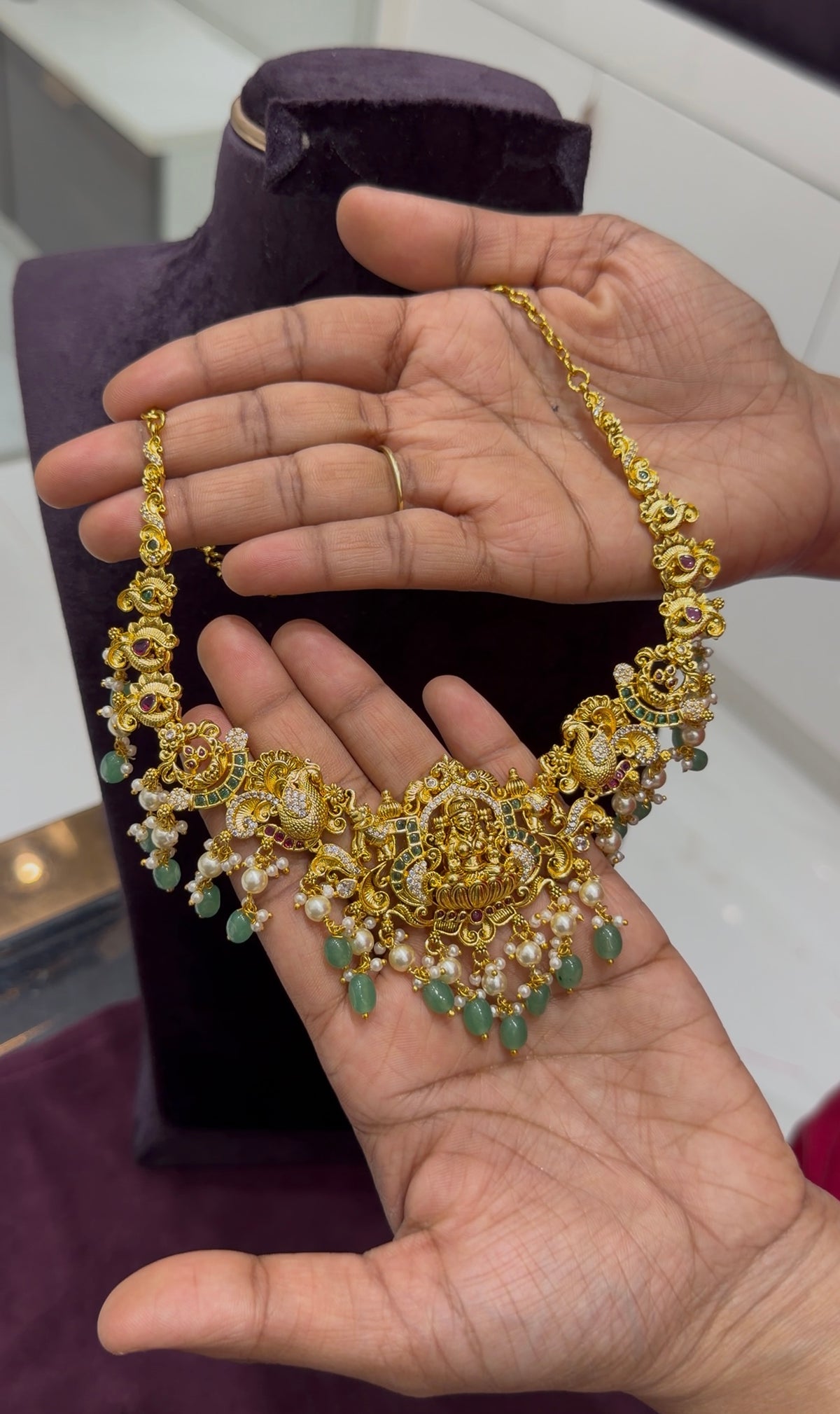 Beautiful Lakshmi devi & peacock design necklace with pushback earrings