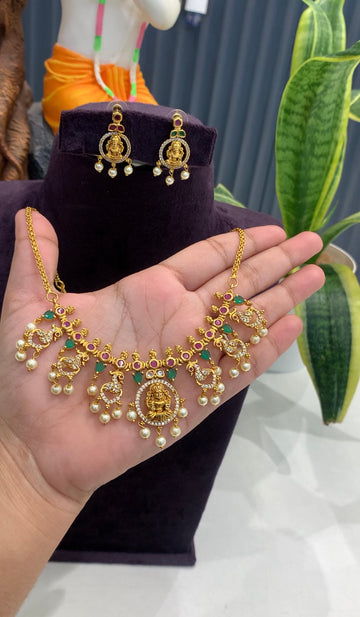 Beautiful pota stone peacock design simple necklace set with pushback earrings