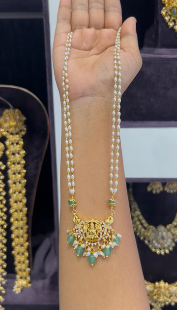 Beautiful Lakshmi devi pendant with white pearls chain 18 inchs long