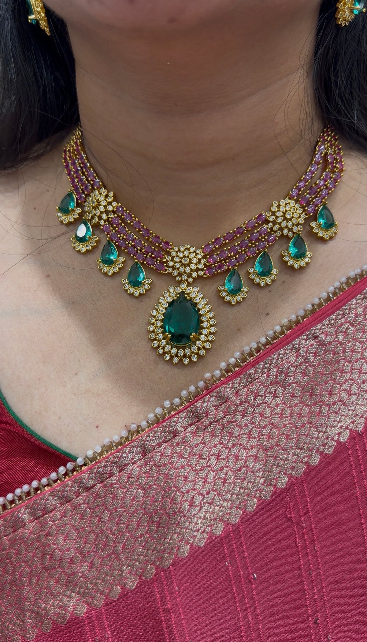 Beautiful mutli color CZ stones necklace with pushback earrings