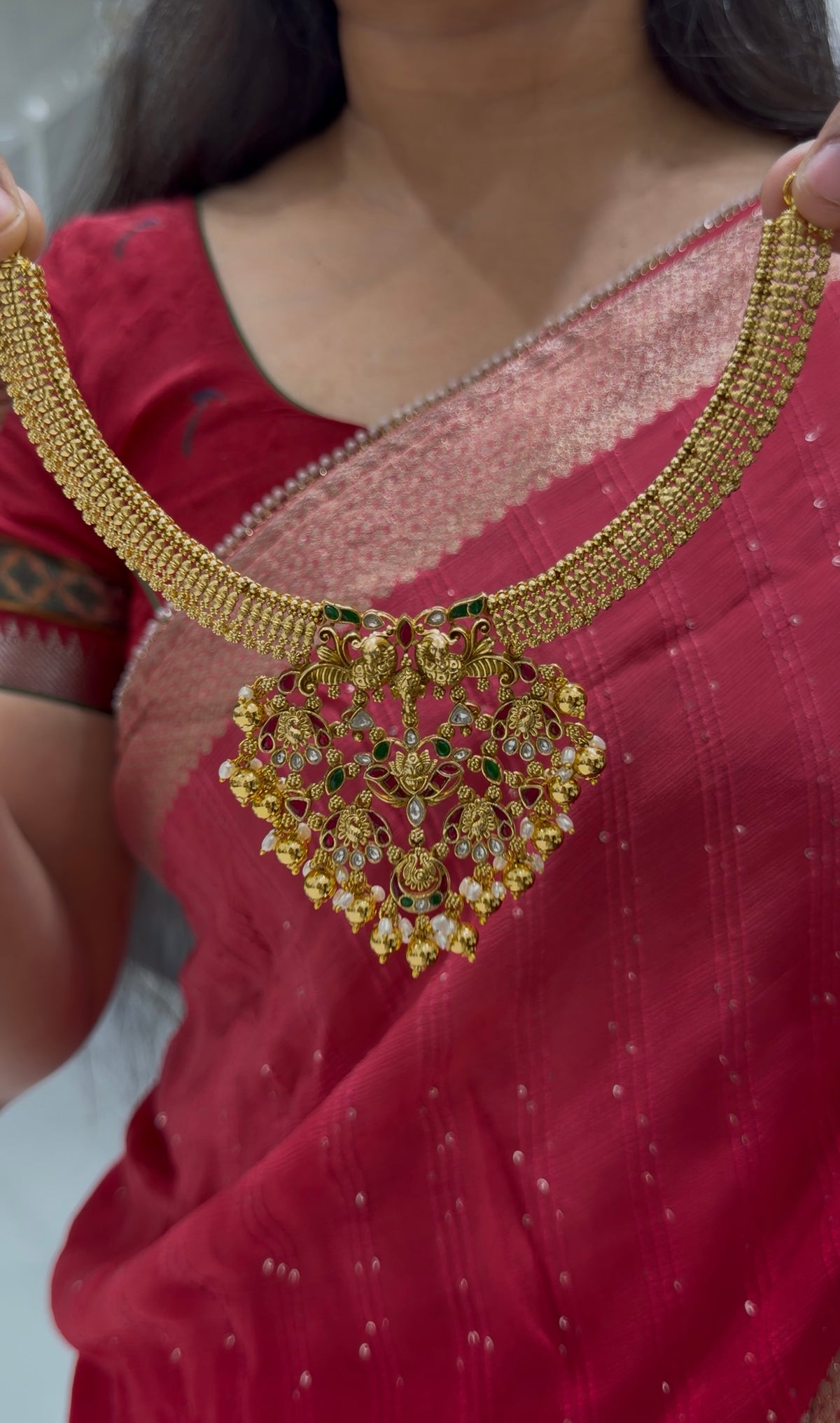 Beautiful jadau kundhan kanti model necklace with pushback earrings