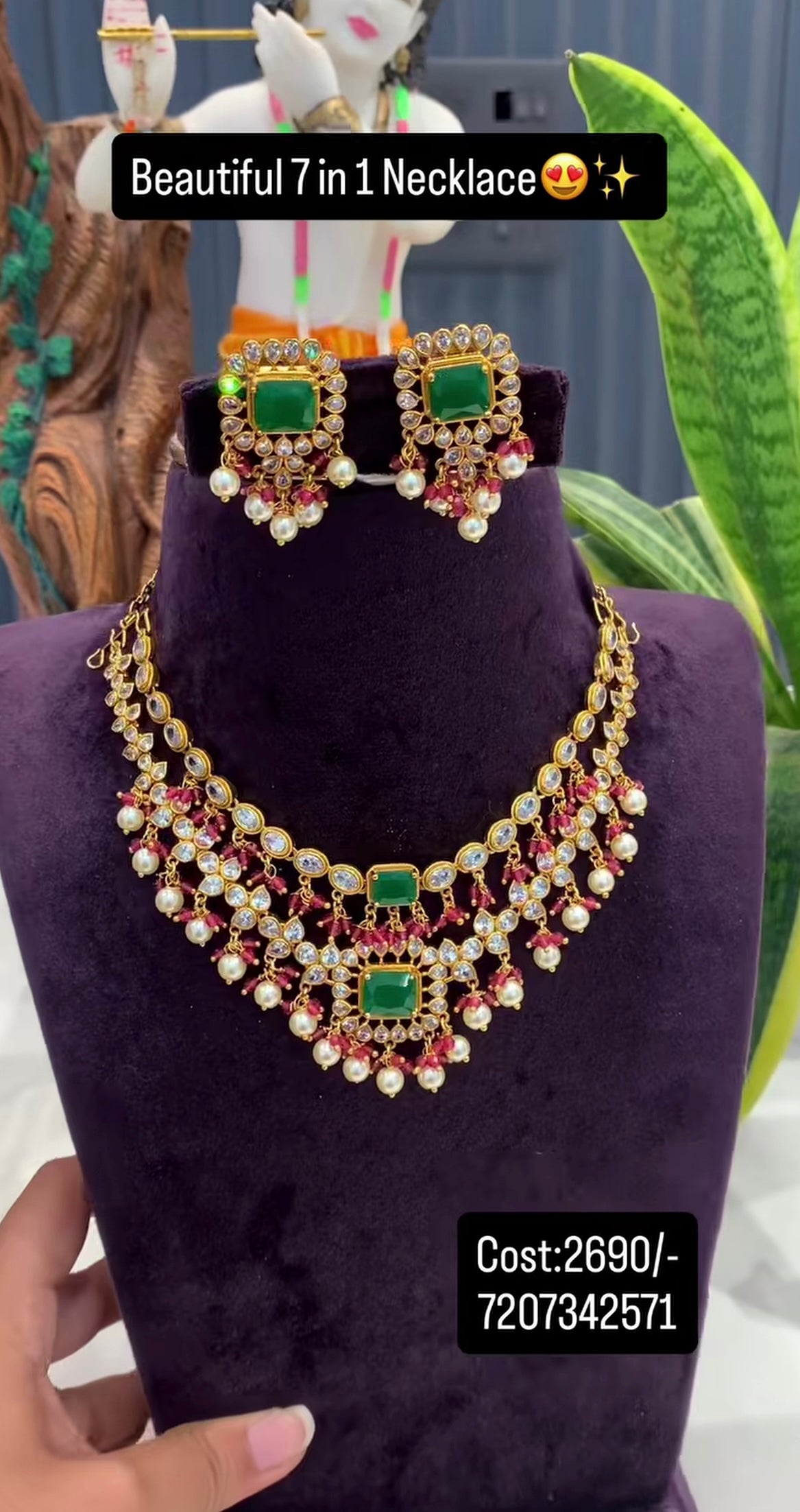 Beautiful multi stone 7 in one necklace with pushback earrings