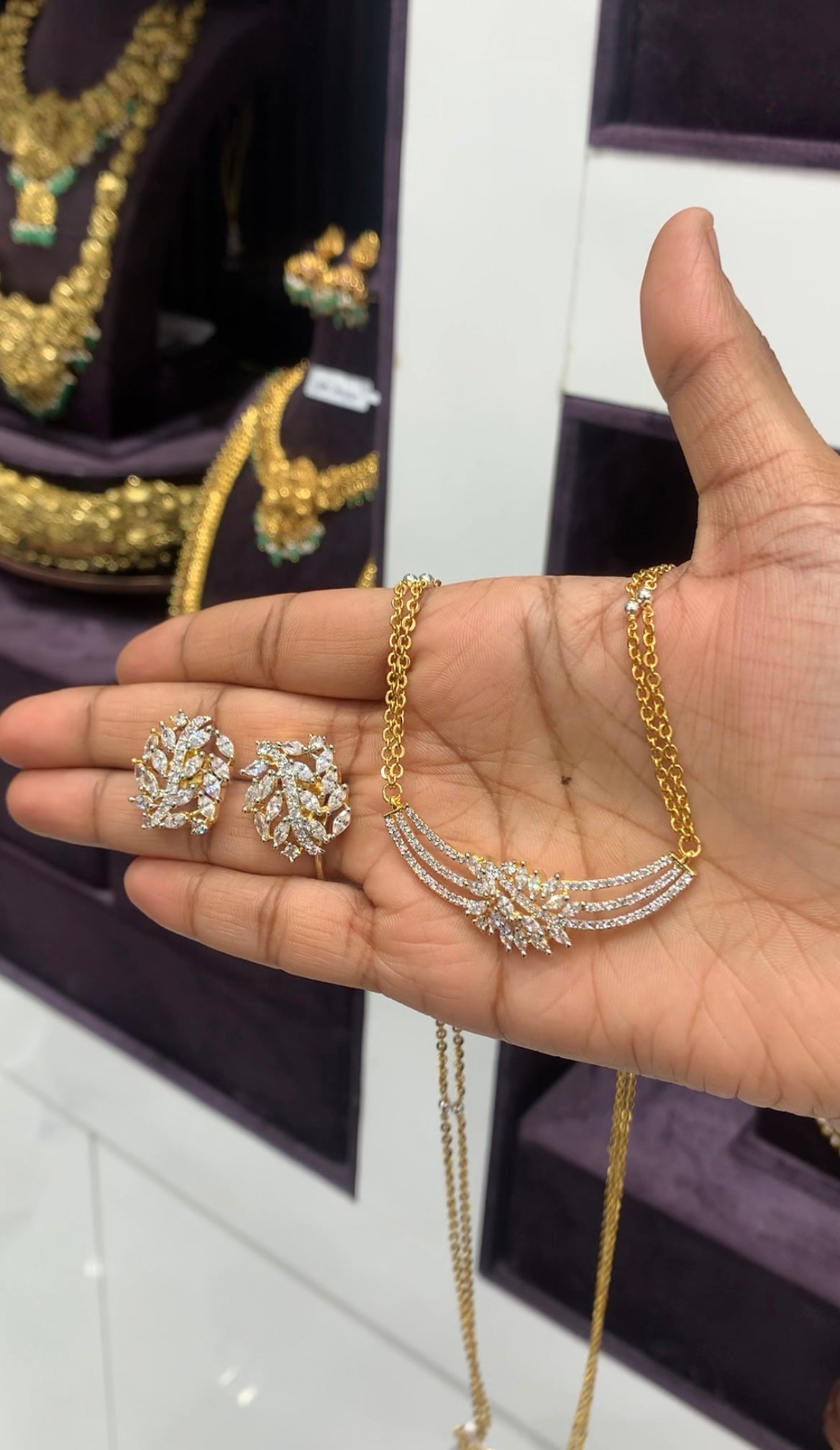Beautiful white stone pendant set with handmaking chandraharam chain 18 inchs long