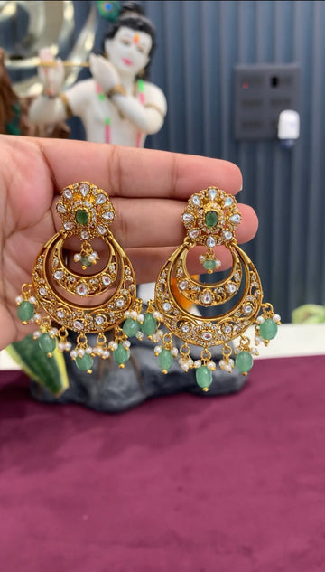 Beautiful Chandbali pushback earrings with beads finishing
