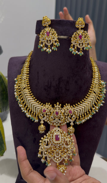 Beautiful CZ stones necklace with screwback earrings