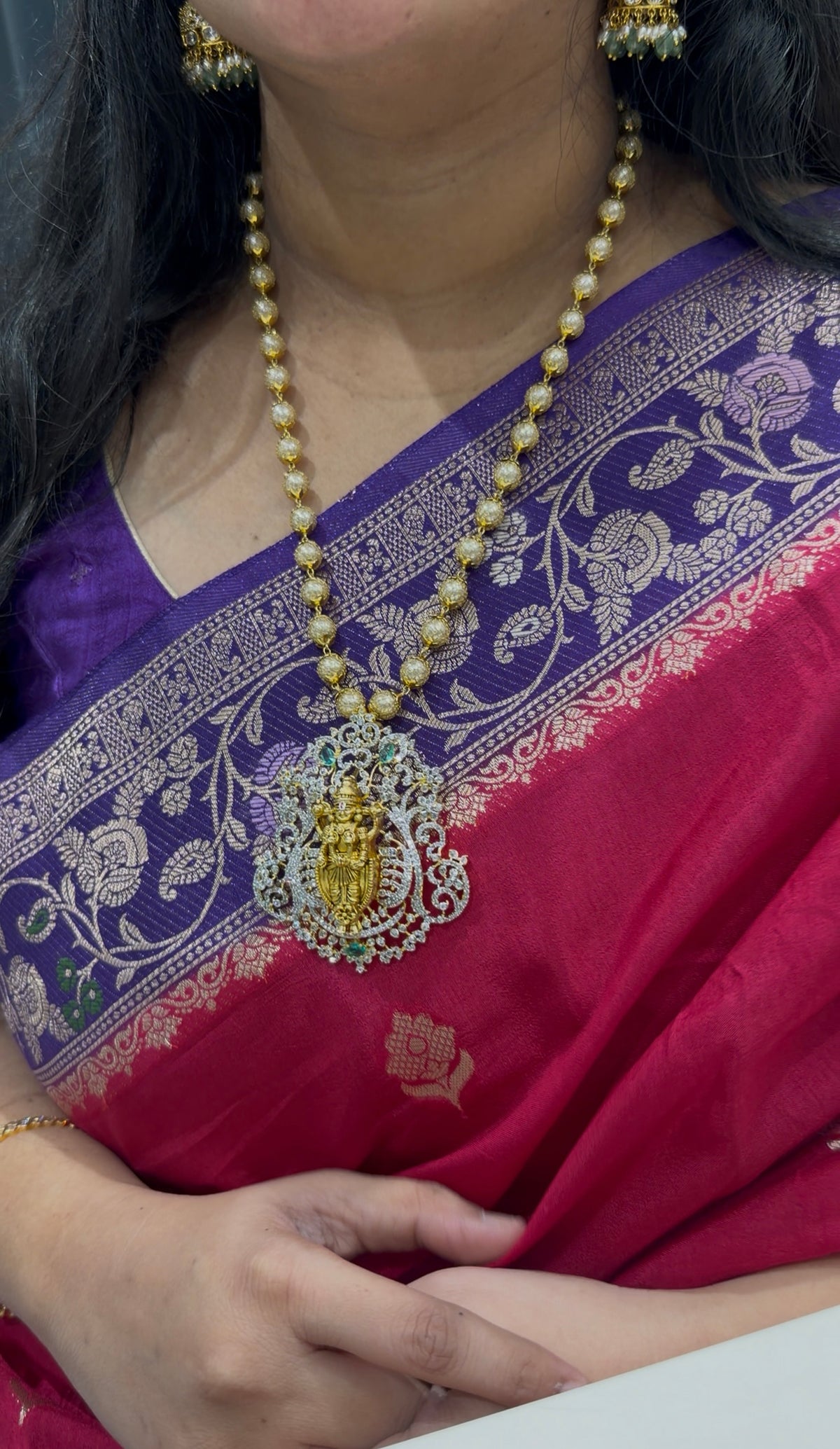 Beautiful Gj polish venkateswara swamy pendent with pearls chain