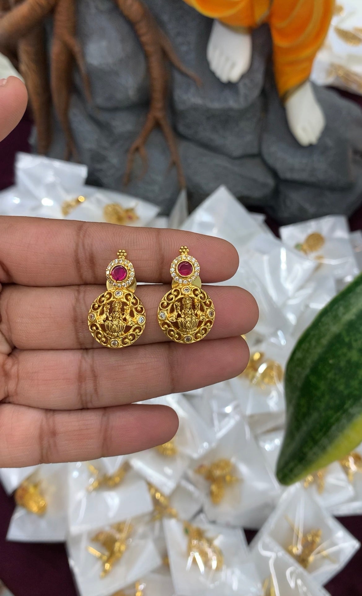 Beautiful ruby stone kasula model earrings with pushback