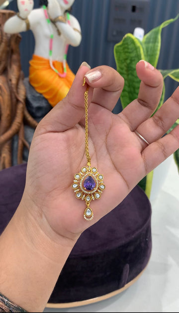 Beautiful purple color CZ stone tikka