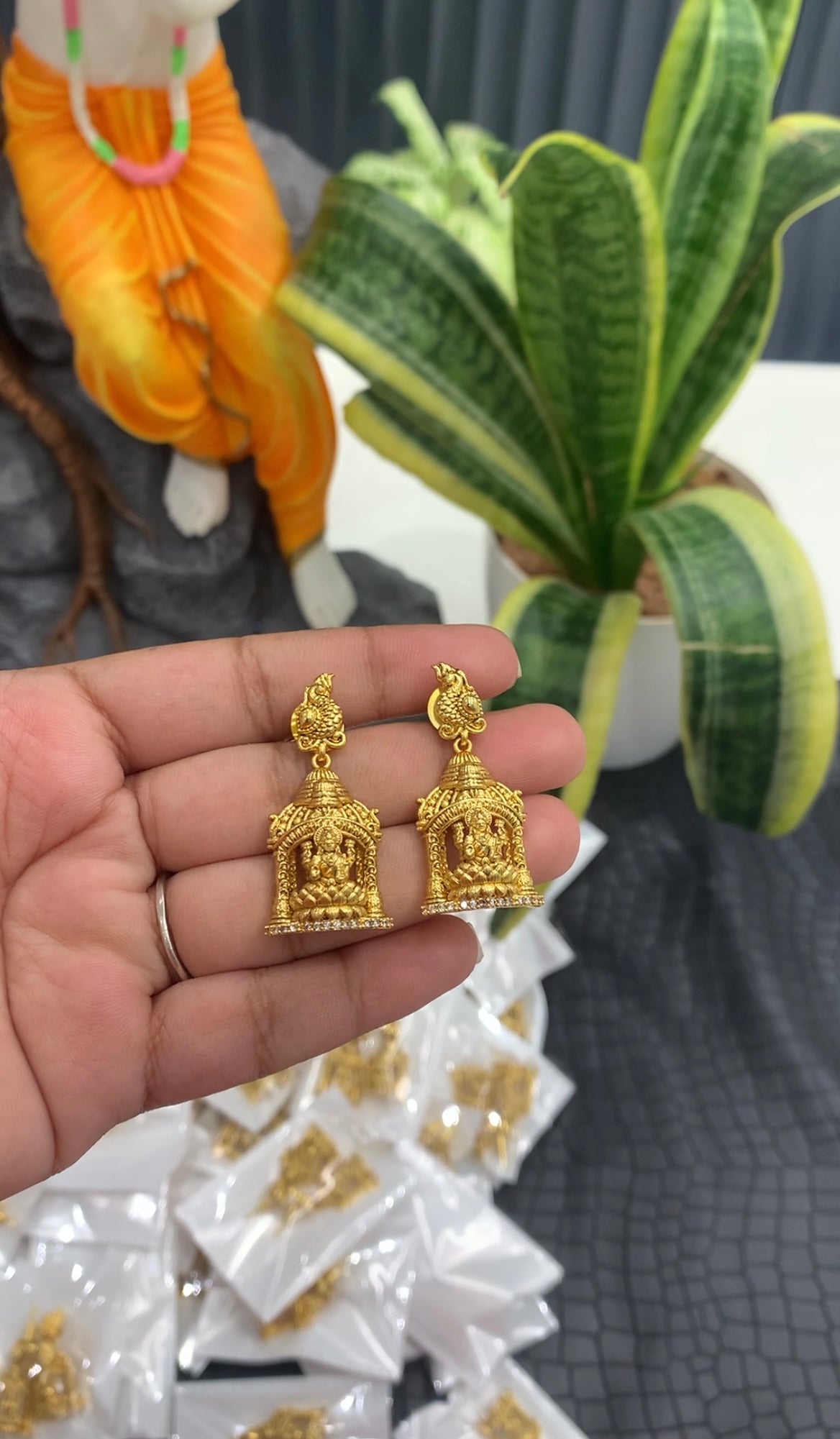 Beautiful Lakshmi devi ear hangings with pushback
