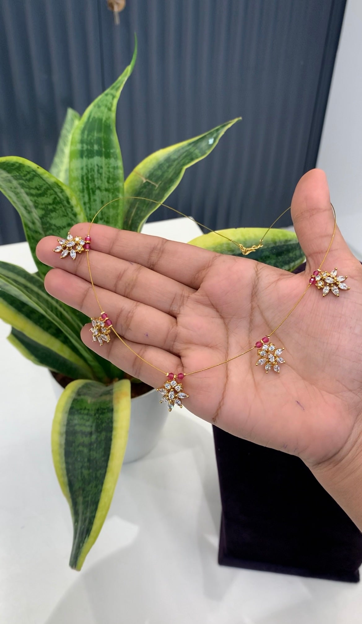 Beautiful invisible chain with white stone lockets