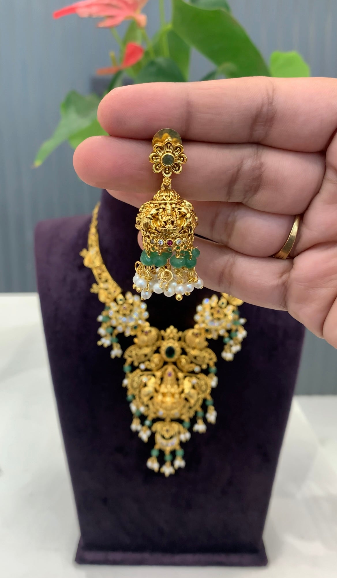 Beautiful Lakshmi devi kanti model necklace with screwback earrings