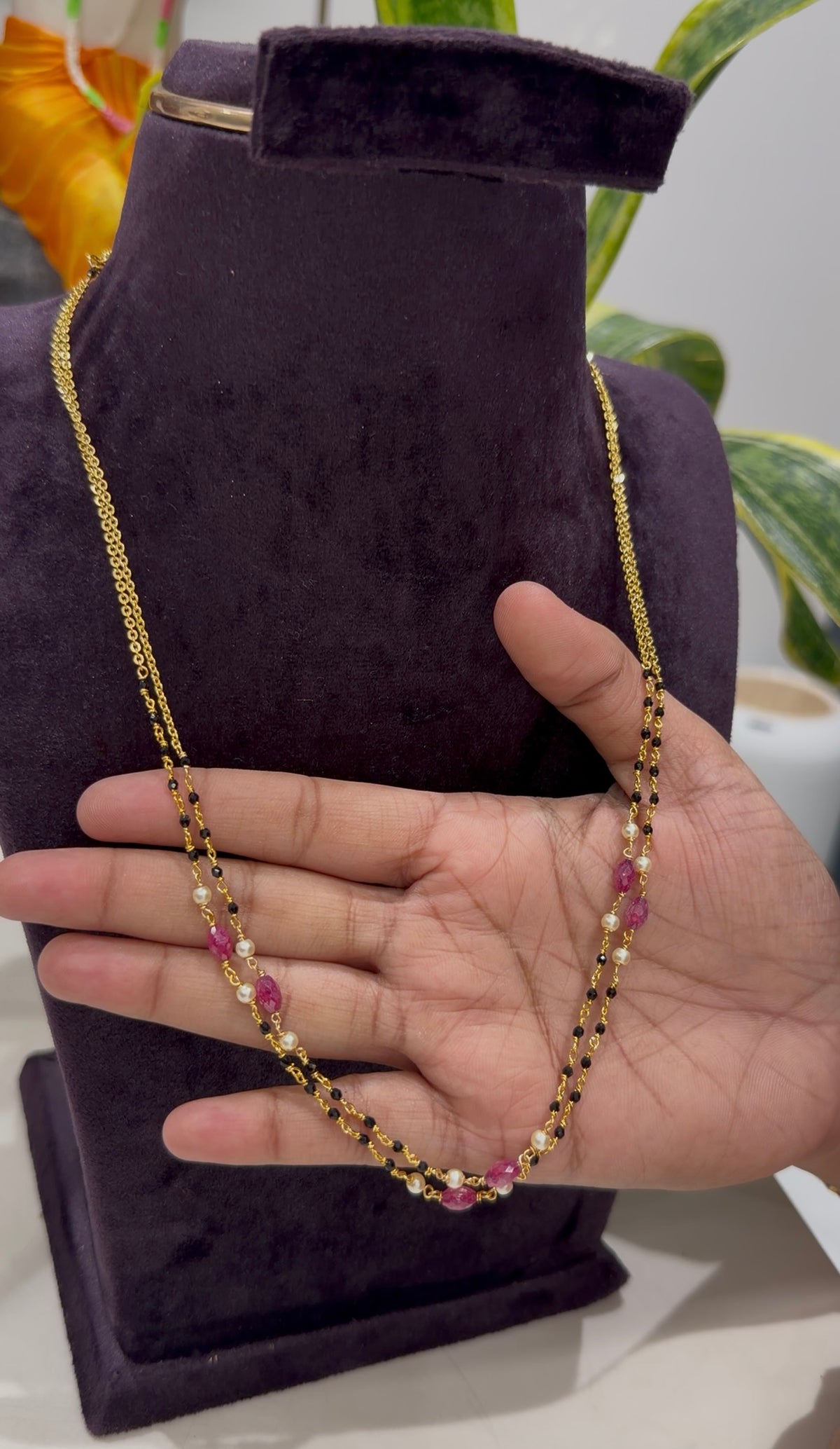Beautiful handmaking blackbeads 2layers chain 18 inchs long