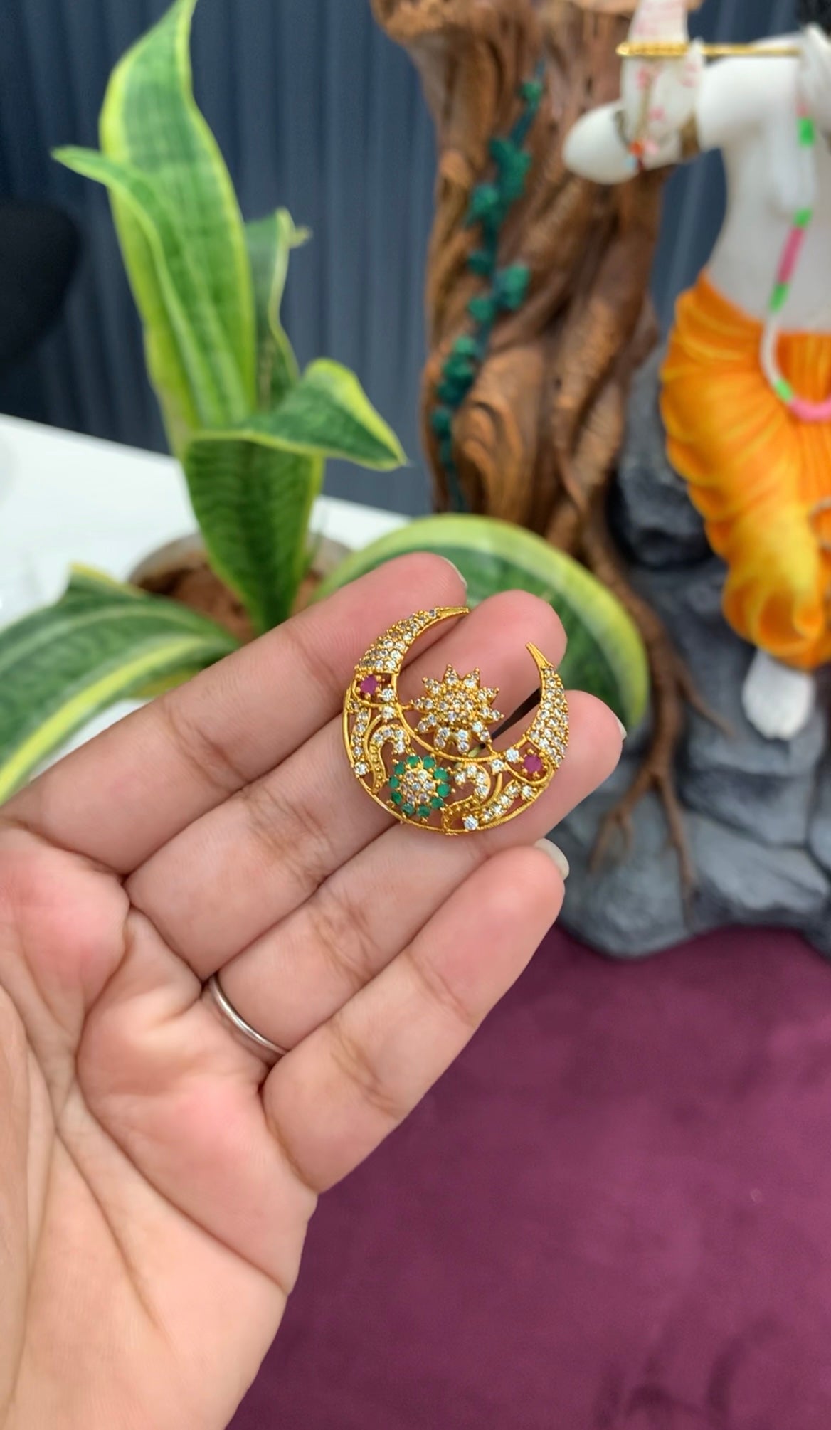 Beautiful multi color CZ stones sun & moon with back hook