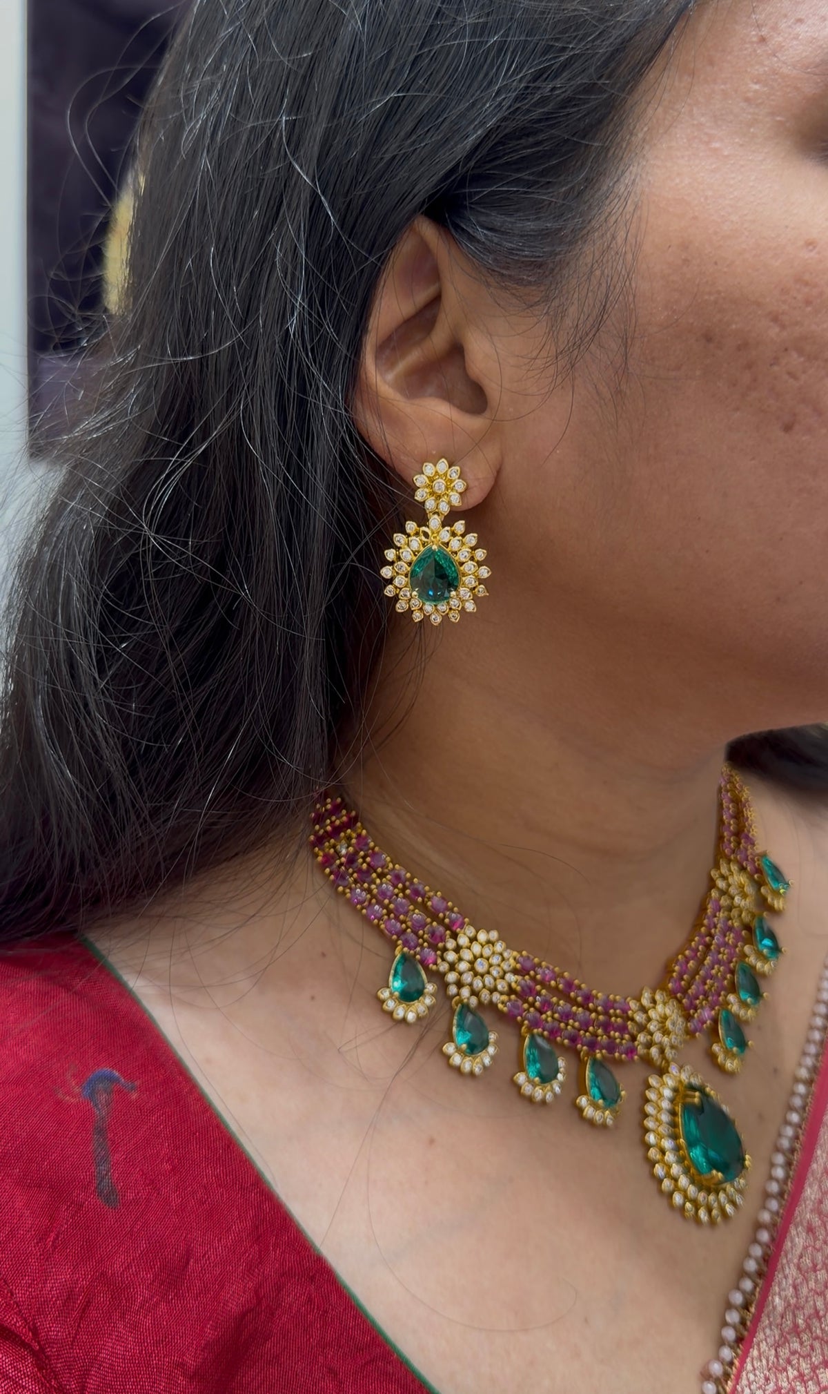 Beautiful mutli color CZ stones necklace with pushback earrings