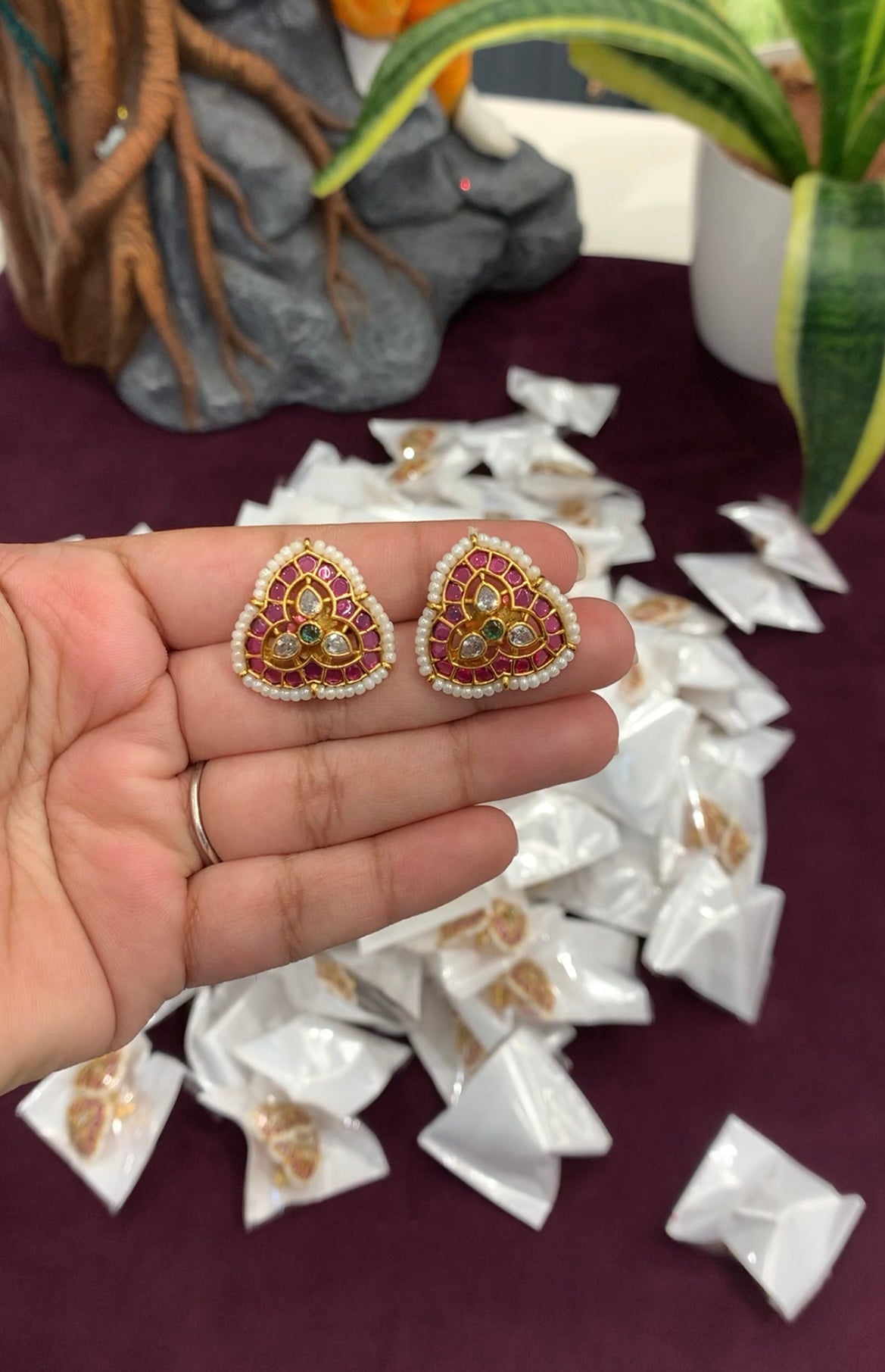 Beautiful pota stone studs with pushback