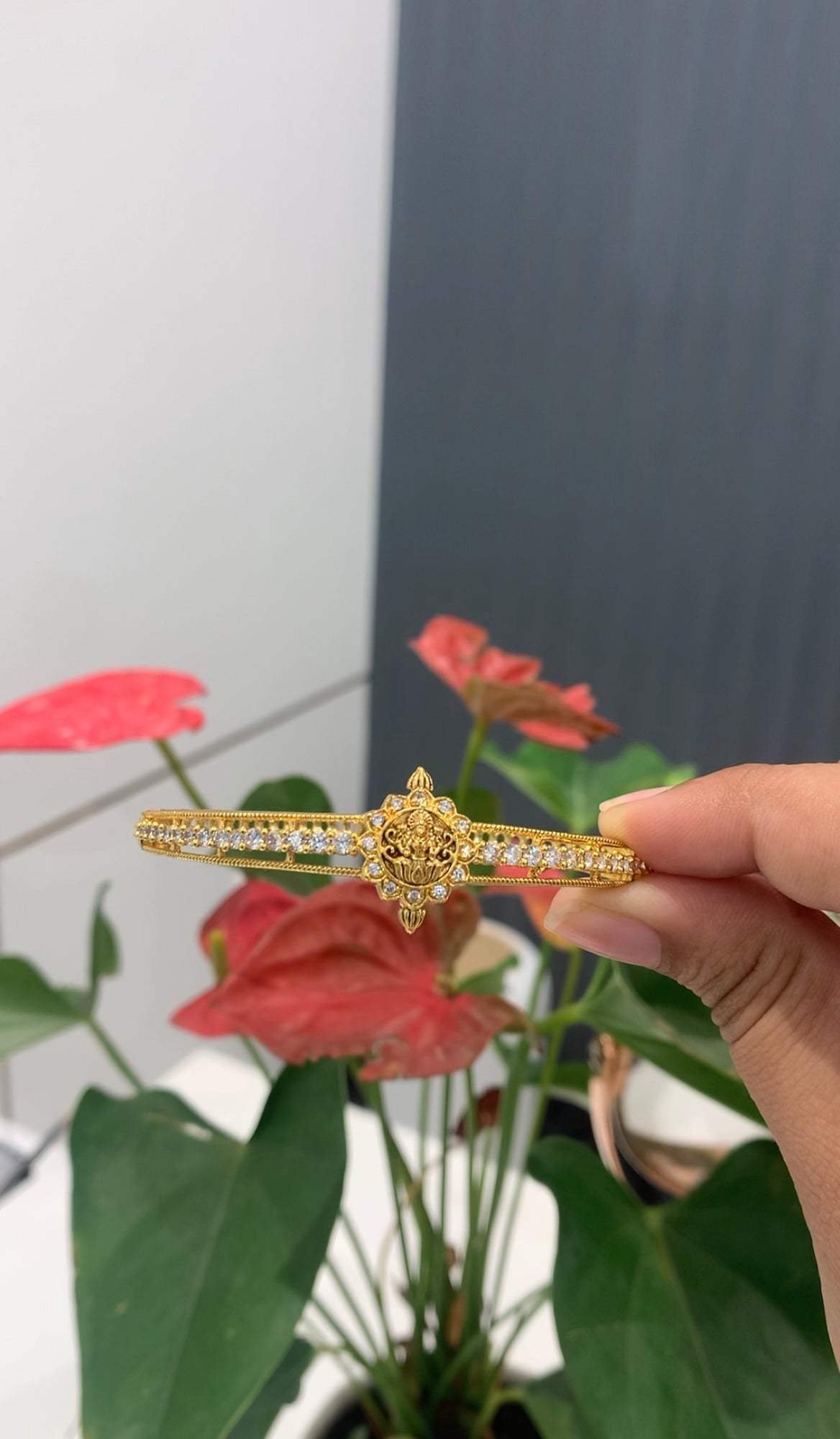 Beautiful CZ stones Lakshmi devi openable bracelet