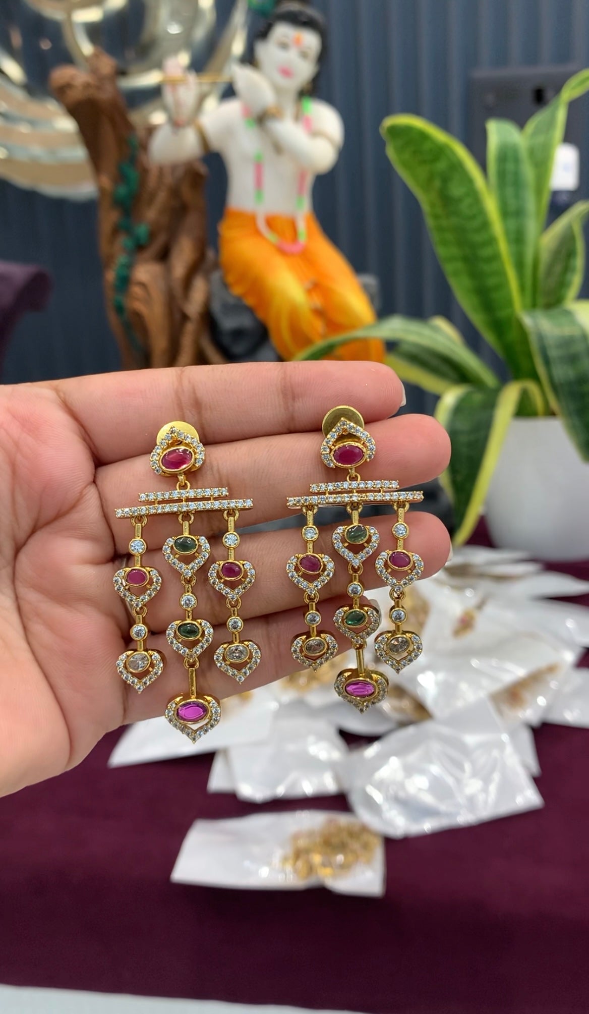 Beautiful multi stone ear hangings with pushback