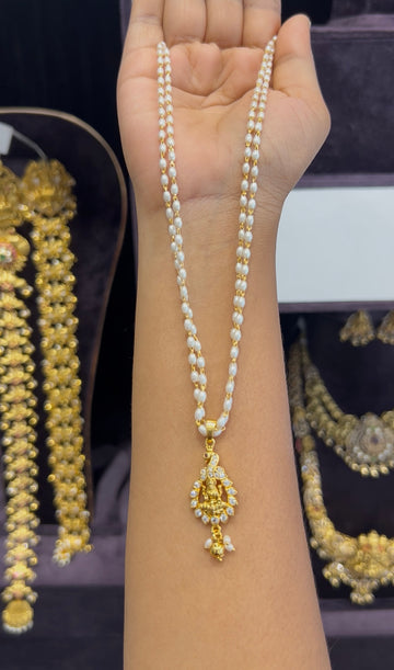 Beautiful simple Lakshmi devi hangable locket with pearls chain 18 inchs long