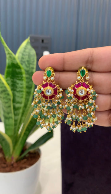 Beautiful Jadav kundhan hangings with pushback