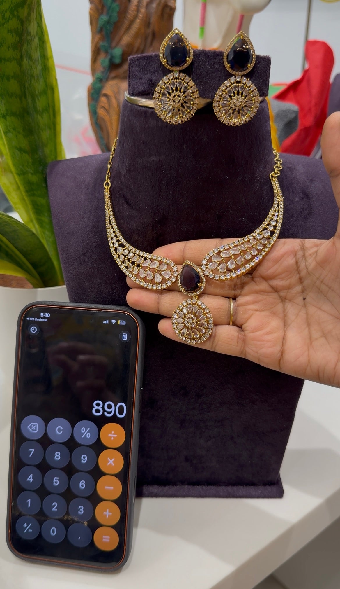 Beautiful kanti model CZ stones necklace with pushback earrings