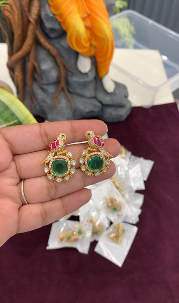 Beautiful jadau kundhan parrot design studs with pushback (prebook dispatch time 10-15 days)