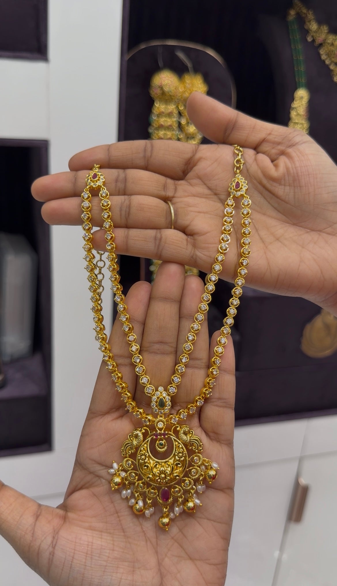 Beautiful chandbali model double step necklace with pushback earrings