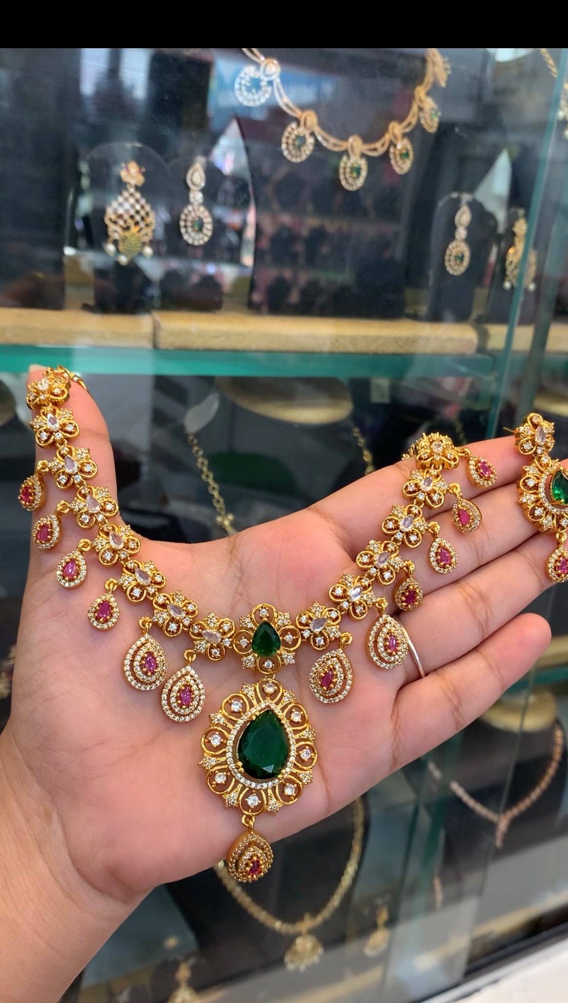 Beautiful multi color CZ stones necklace with pushback earrings