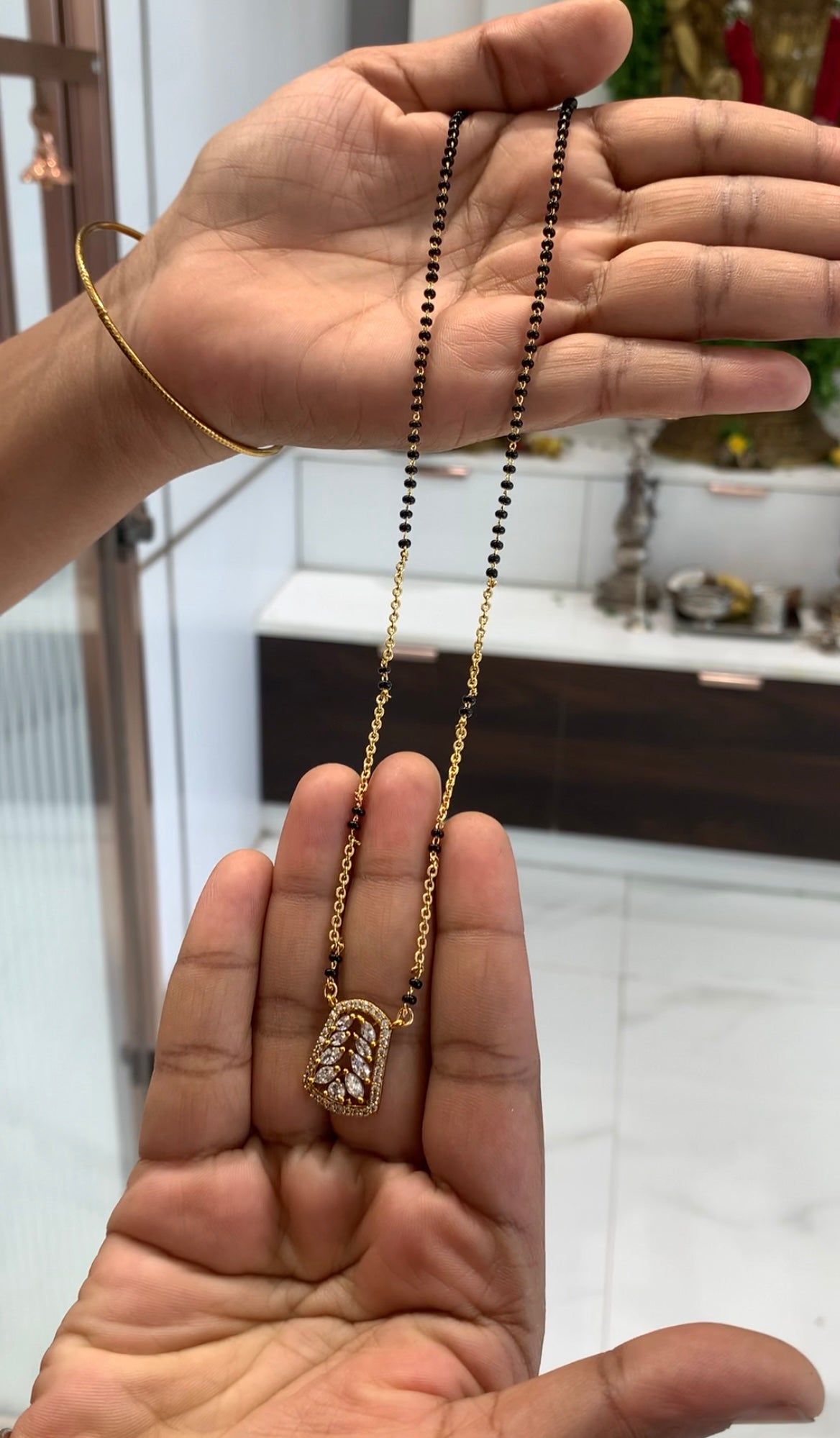 Beautiful white stone locket with handmaking blackbeads & chandraharam chain 18 inchs long