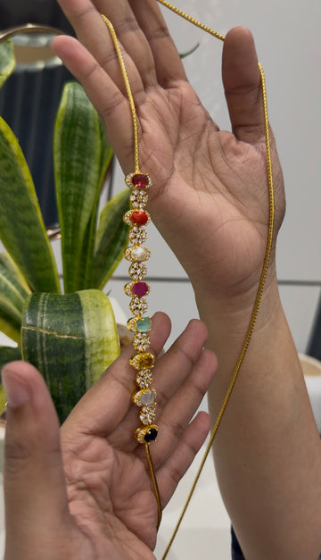 Beautiful Navarathna stones thali chain 24 inchs long