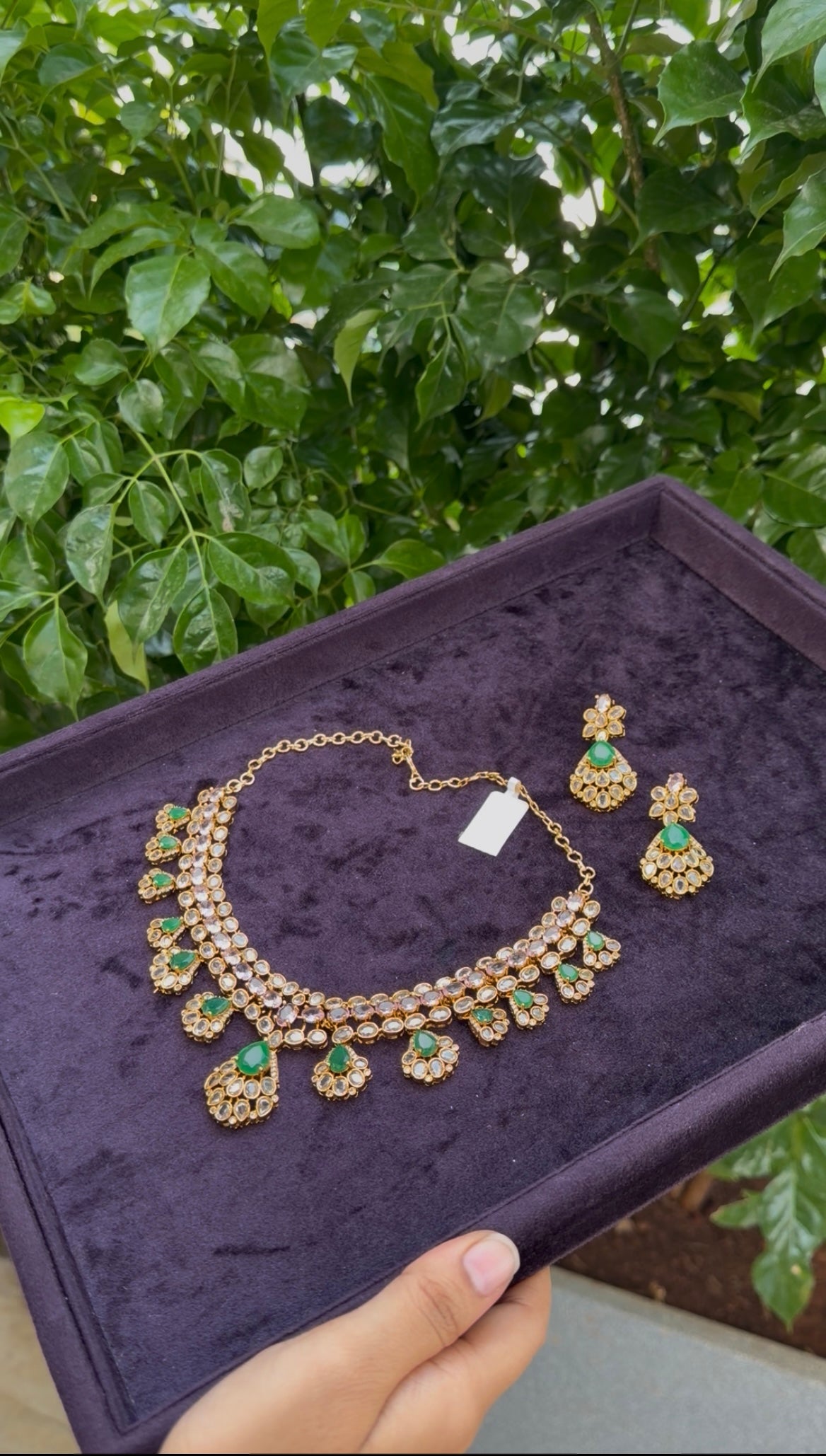Beautiful green stone necklace set with pushback earrings