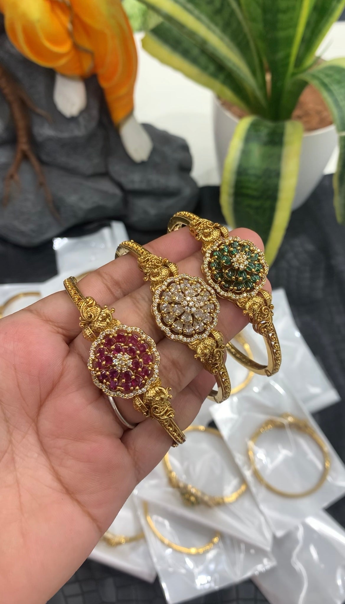 Beautiful green color CZ stones openable bracelet