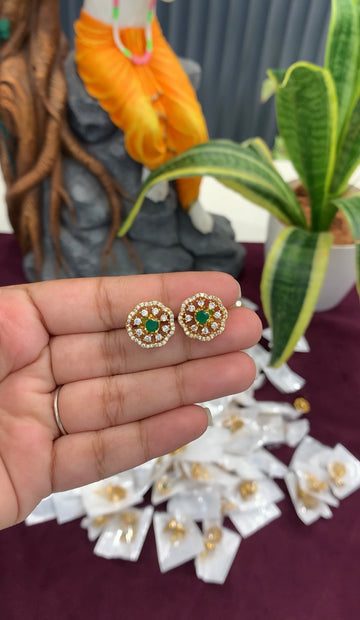 Beautiful green stone studs with pushback