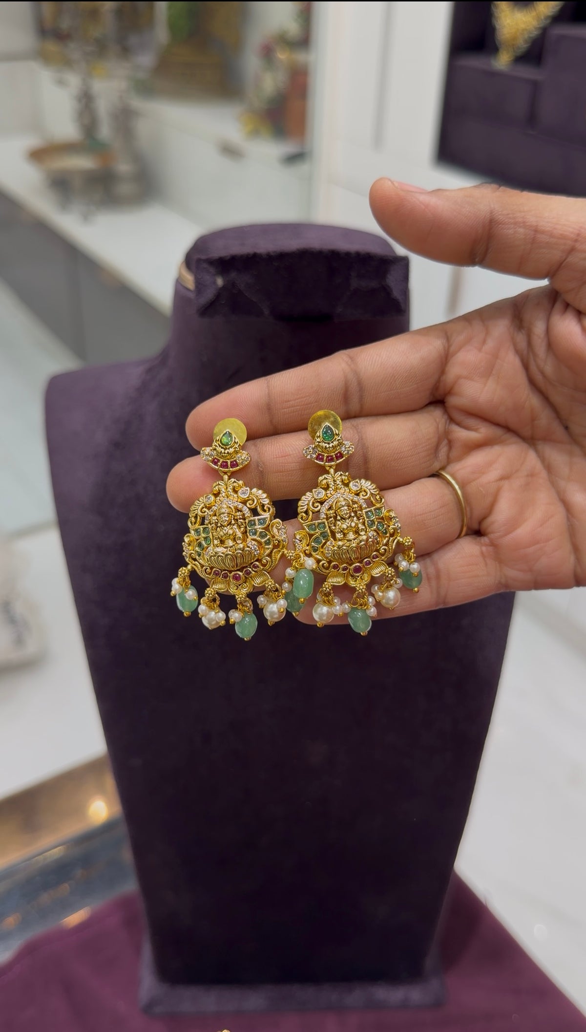 Beautiful Lakshmi devi & peacock design necklace with pushback earrings